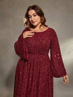 Round Neck Sequin Ruched Dress