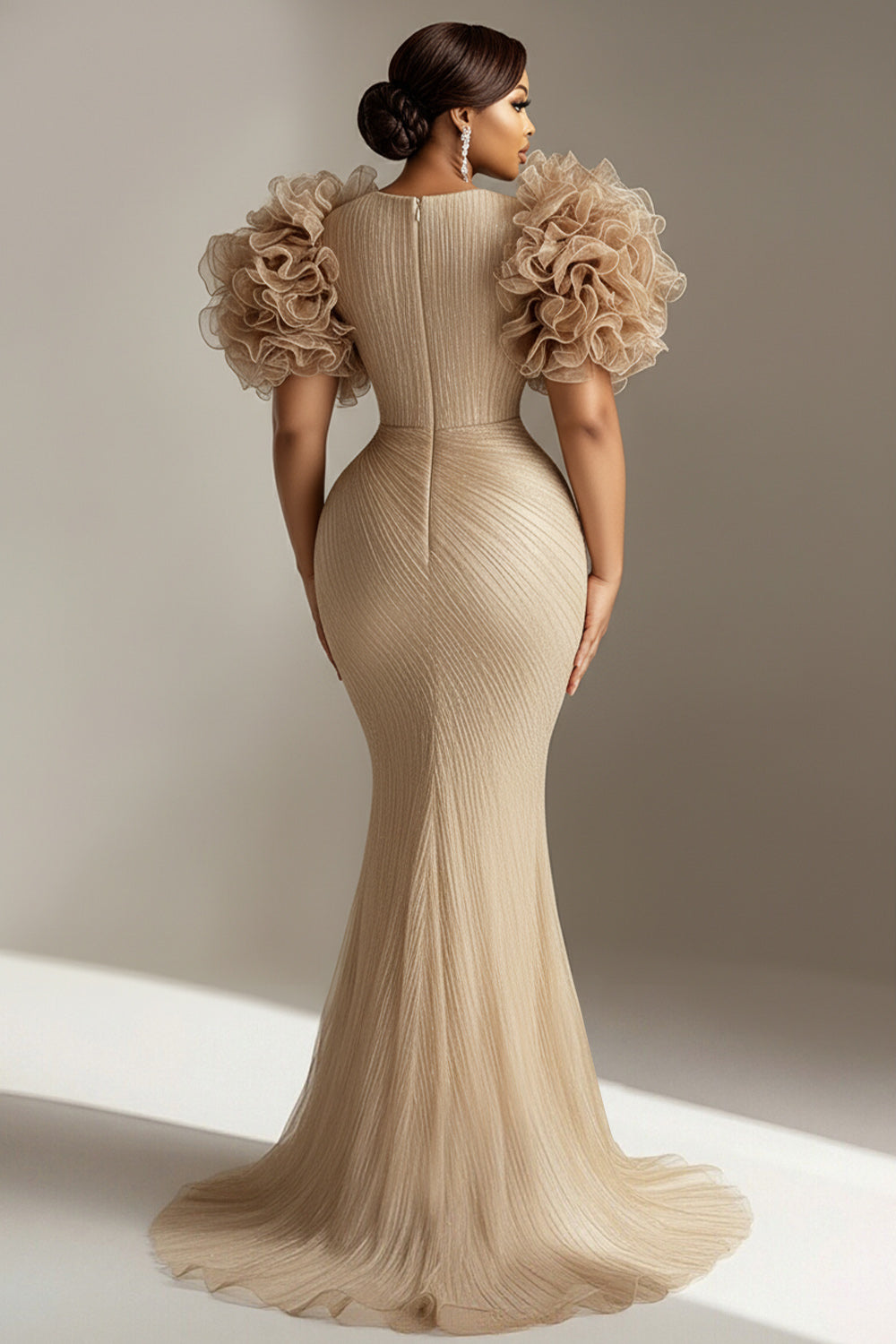 Xpluswear Design Plus Size Mother Of The Bride Champagne V Neck Bodycon 3D Tulle Maxi Dresses