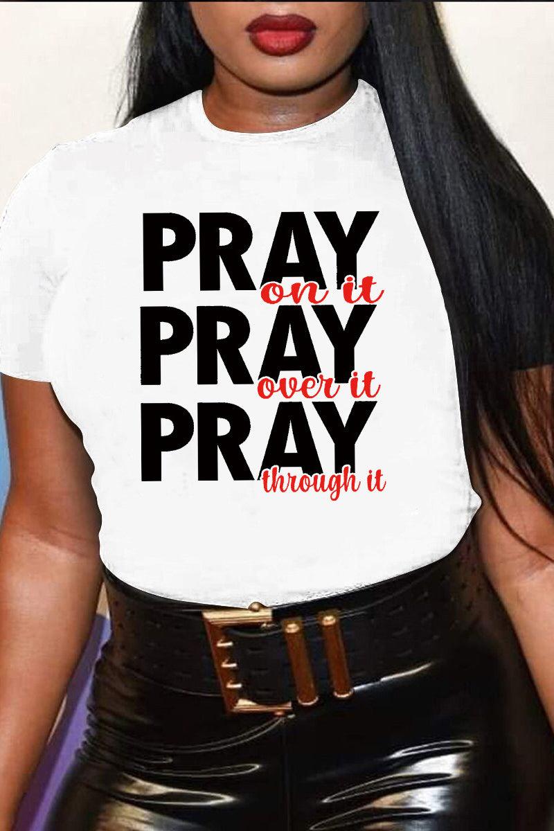 Xpluswear Plus Size Casual Round Neck African Letter Print T-Shirt