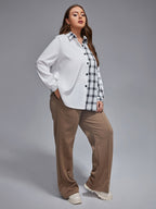 VIP Plus Plaid Patchwork Button Front Blouse
