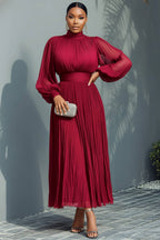 Xpluswear Design Plus Size Churchs Navy Blue Mock Neck Lantern Sleeve Long Sleeve See Through Elegant Ruffled Midi Dresses