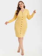 VIP V-Neck Button Front Bodycon Knit Dress