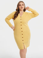VIP V-Neck Button Front Bodycon Knit Dress