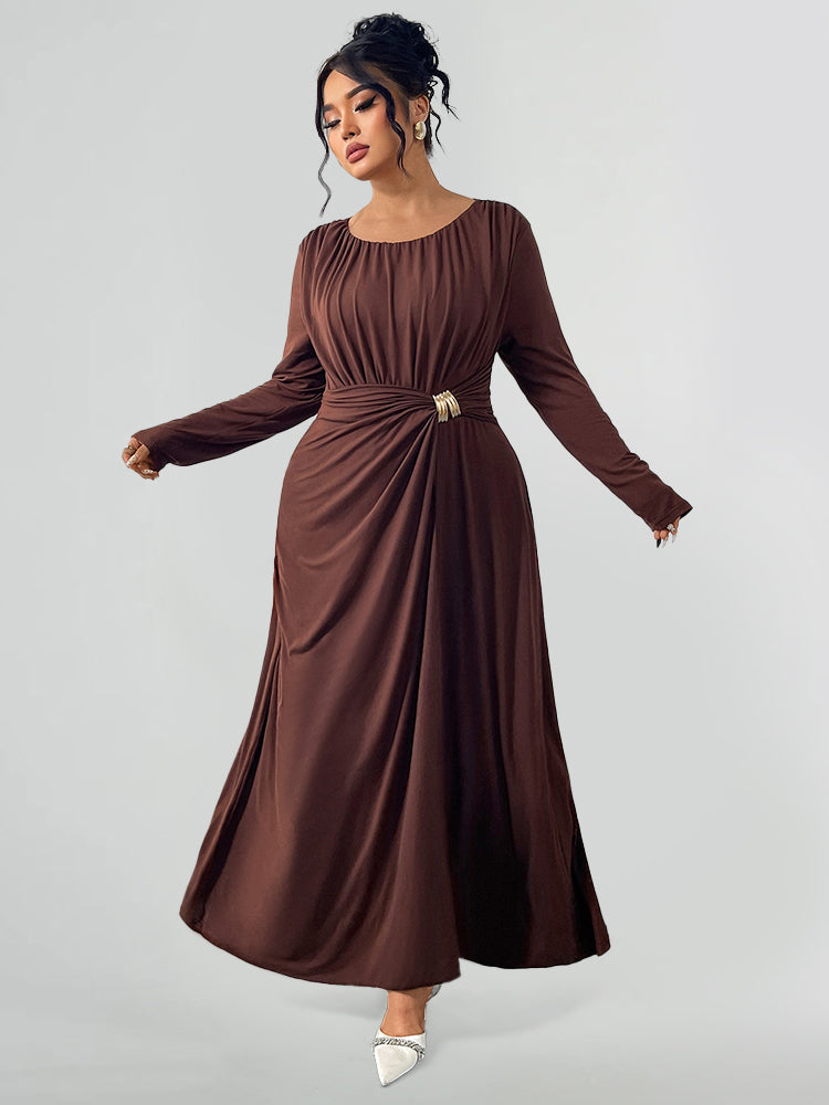 Round Neck Ruched Maxi Dress