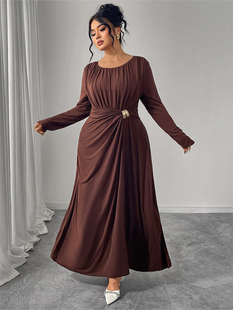 Round Neck Ruched Maxi Dress