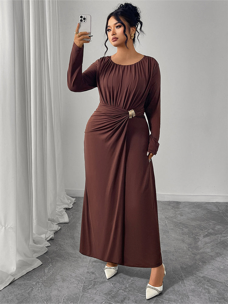 Round Neck Ruched Maxi Dress