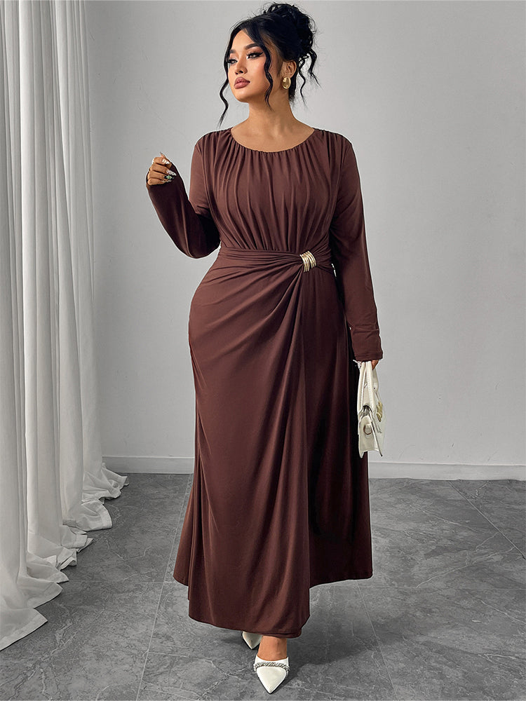 Round Neck Ruched Maxi Dress