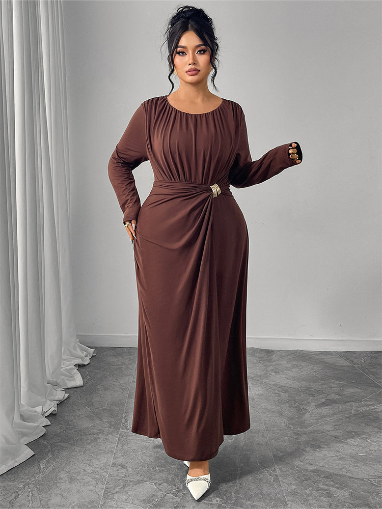 Round Neck Ruched Maxi Dress