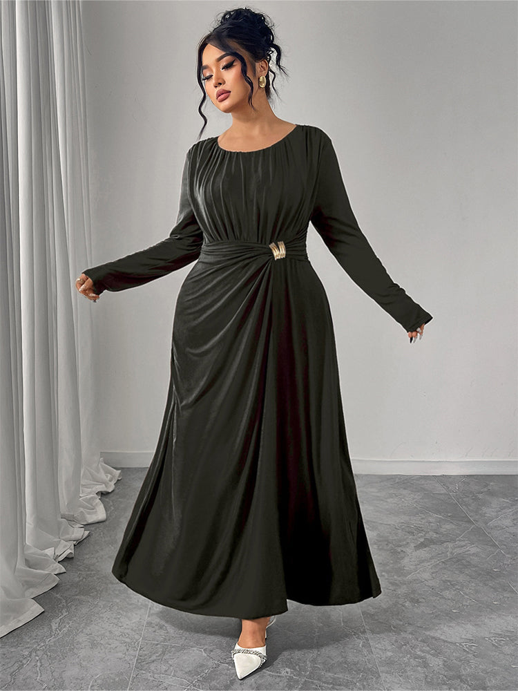 Round Neck Ruched Maxi Dress