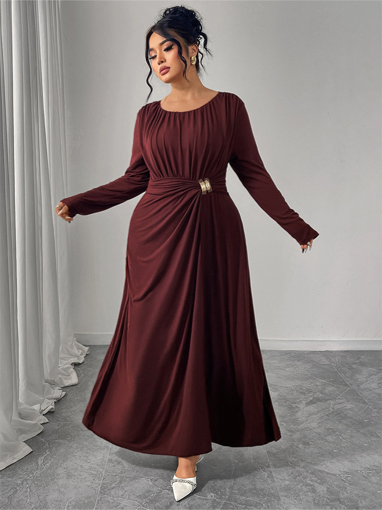 Round Neck Ruched Maxi Dress