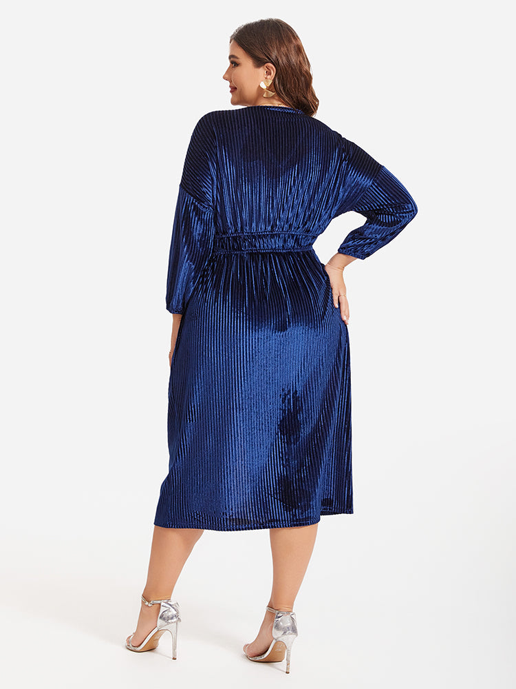 Drawstring Waist Split Velvet Midi Dress