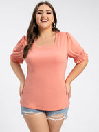 VIP Plus Square Neck Frill Trim Sleeves Tee