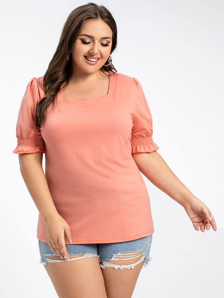 VIP Plus Square Neck Frill Trim Sleeves Tee