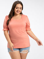 VIP Plus Square Neck Frill Trim Sleeves Tee