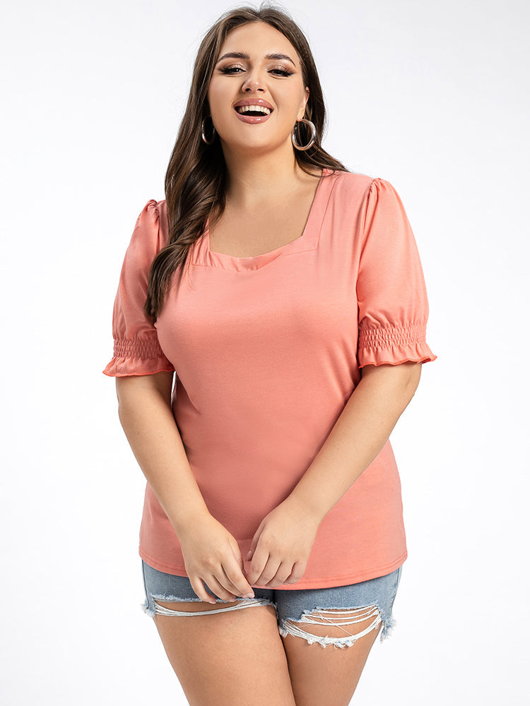 VIP Plus Square Neck Frill Trim Sleeves Tee