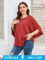 Plus Orange Frill Trim Sleeves Blouse