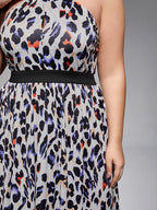 Plus Leopard Print Halter Elastic Waist Maxi Dress