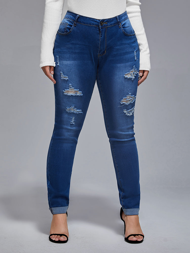 Plus Mid Rise Distressed Rolled cuffs Skinny Jeans