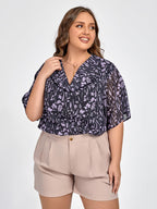 VIP Plus Black Floral Elastic Waist Dolman Sleeve Blouse