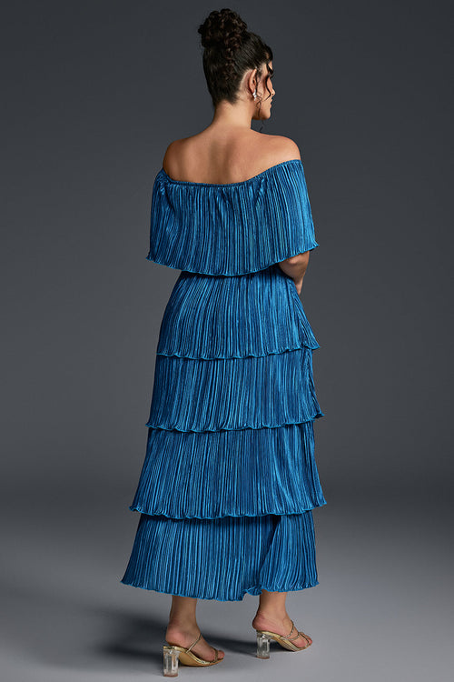 Curveins Plus Size Off-Shoulder Pleated Tiered Maxi Dress