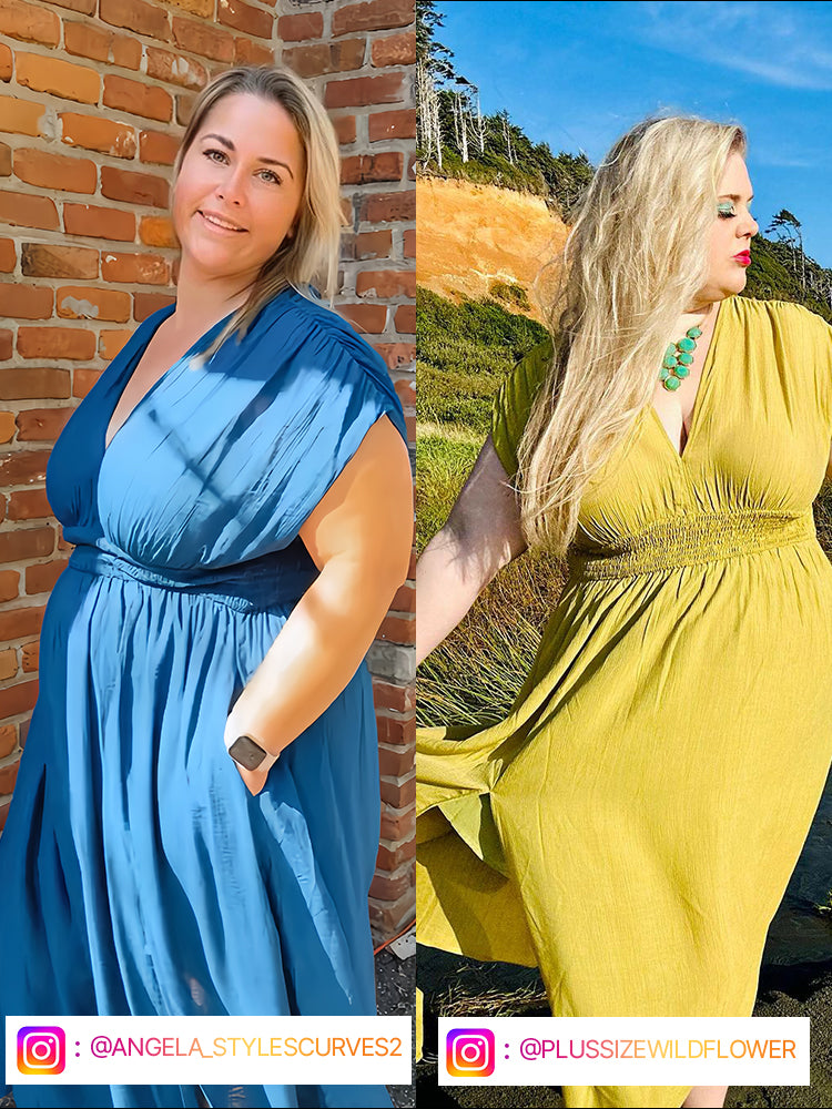 VIP V-Neck Dolman Sleeve Ruched Split Pocket Maxi Dress