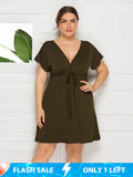 Plus Ruffle Sleeve Elastic Waist Knot Dress