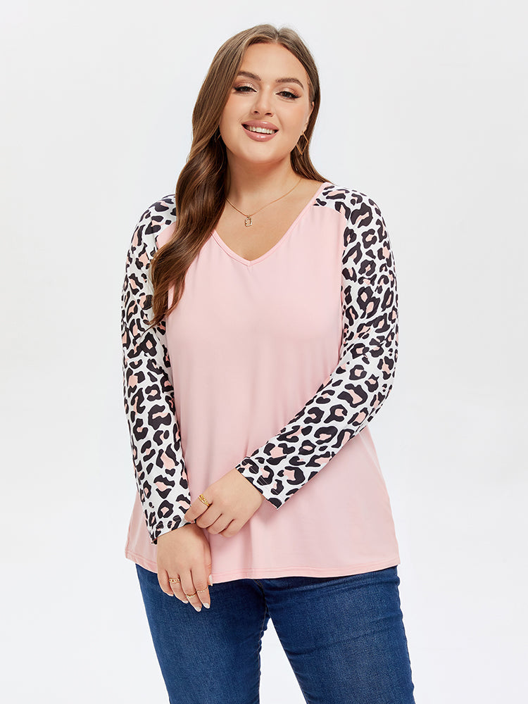 Contrast Leopard Raglan Sleeve Tee