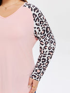 Contrast Leopard Raglan Sleeve Tee