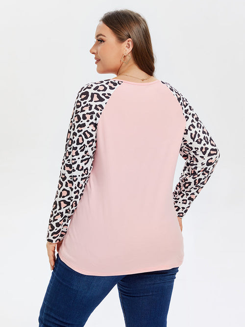 Contrast Leopard Raglan Sleeve Tee