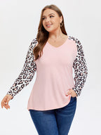 Contrast Leopard Raglan Sleeve Tee