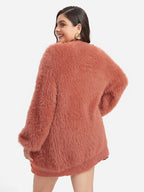 Solid Pocket Button Fuzzy Coat