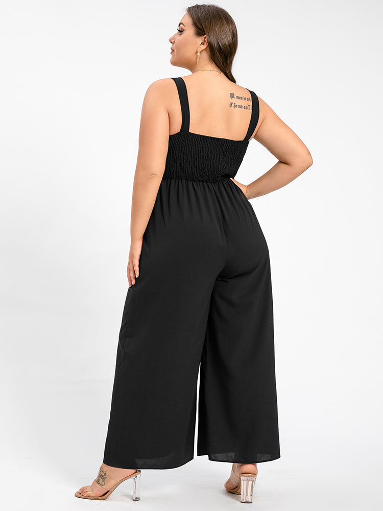 Plus Black Pocket Shirred Cami Jumpsuit