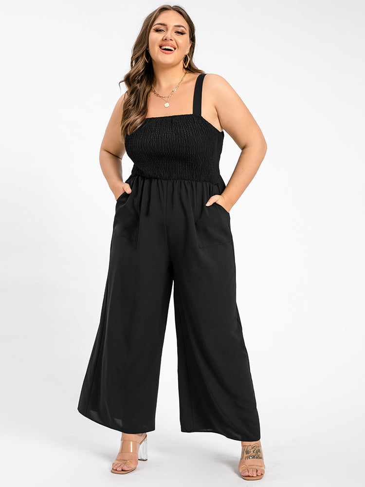 Plus Black Pocket Shirred Cami Jumpsuit
