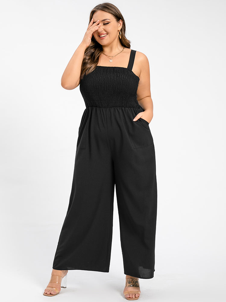 Plus Black Pocket Shirred Cami Jumpsuit