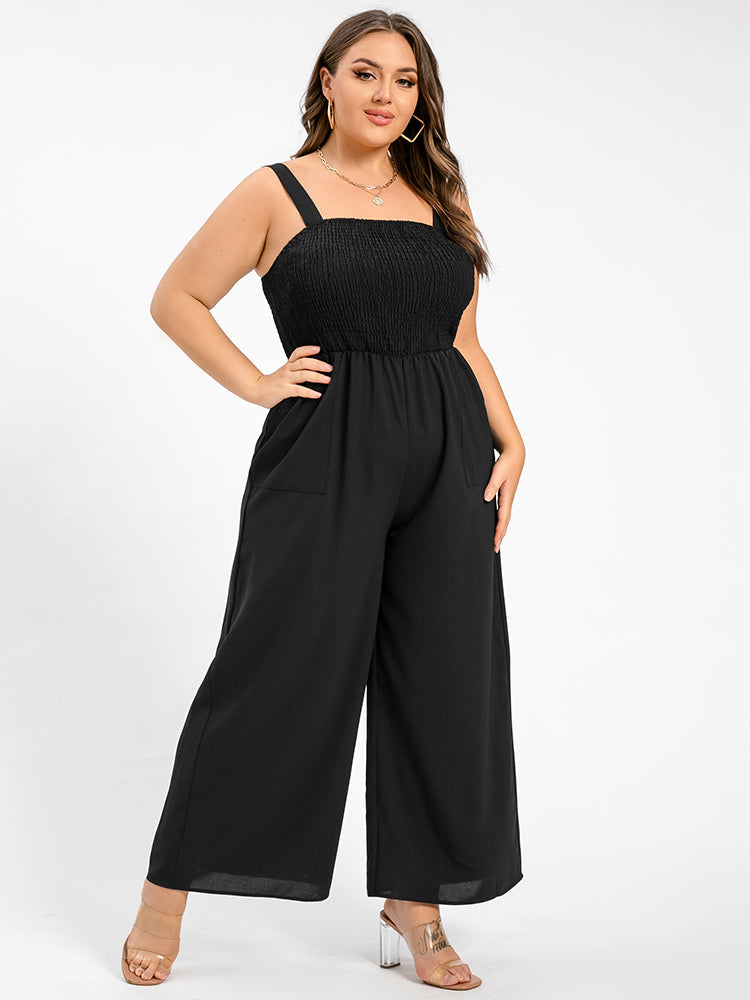 Plus Black Pocket Shirred Cami Jumpsuit