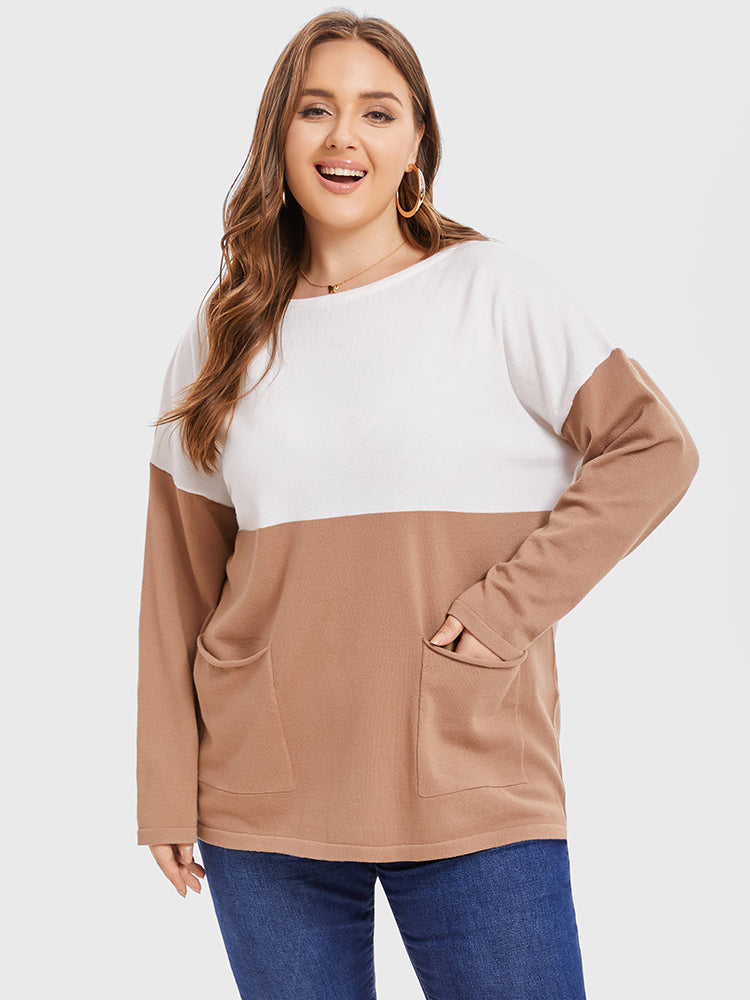 Two Tone Drop Shoulder Dual Pocket Knit Tee