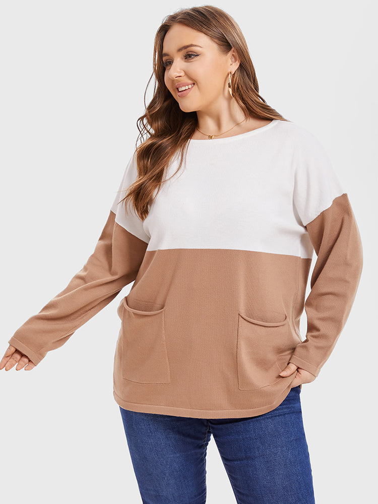 Two Tone Drop Shoulder Dual Pocket Knit Tee