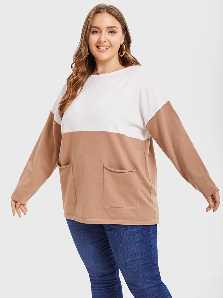 Two Tone Drop Shoulder Dual Pocket Knit Tee