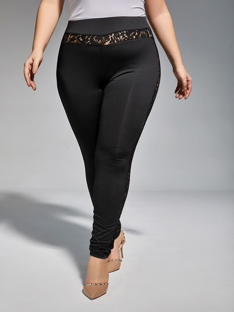 Plus High Waist Lace Patchwork Leggings