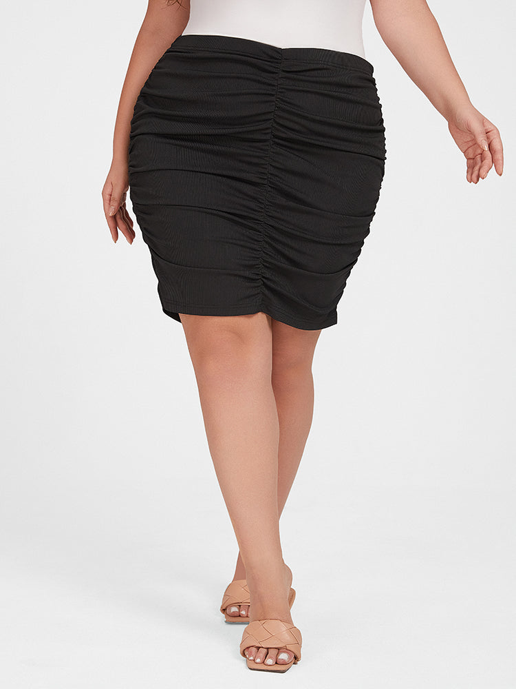 VIP Plus Black Ruched High Waist Skirt
