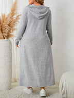 Soft Heather Grey Hooded Loose Pullover Maxi Dress