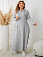 Soft Heather Grey Hooded Loose Pullover Maxi Dress
