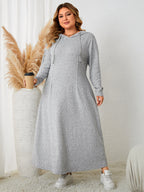 Soft Heather Grey Hooded Loose Pullover Maxi Dress