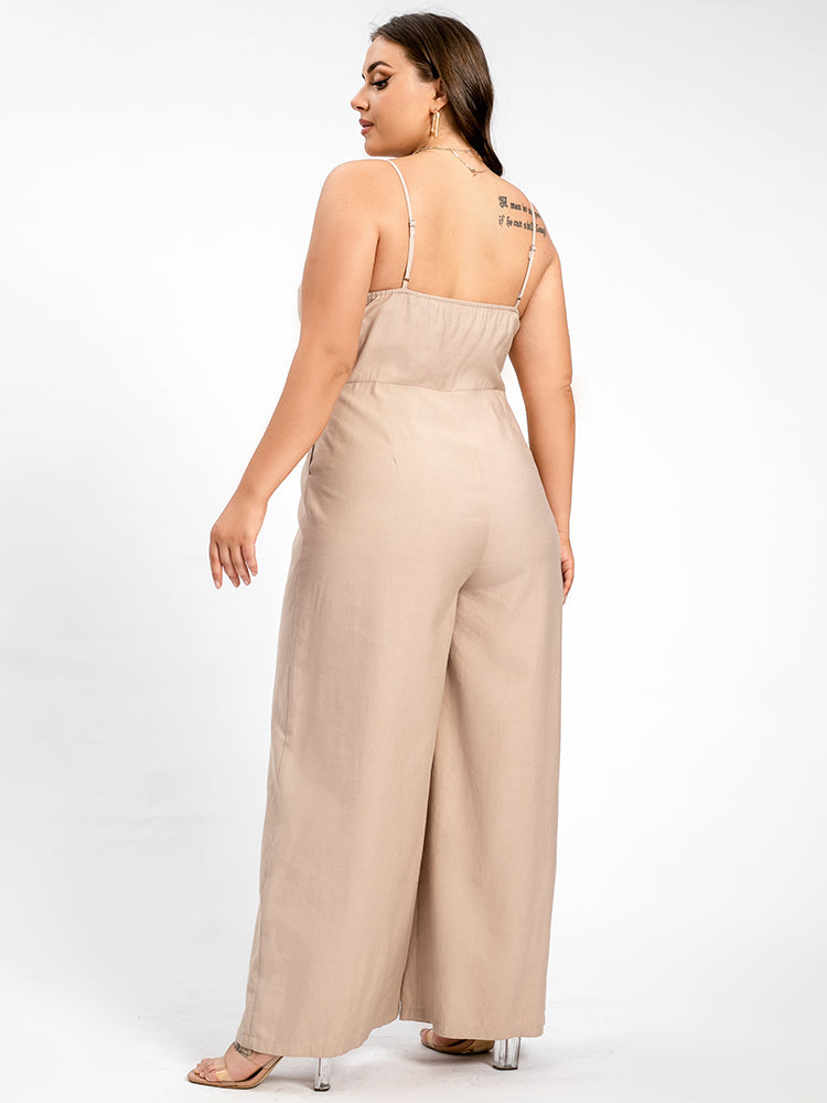 VIP Plus V-Neck Button Pocket Cami Jumpsuit