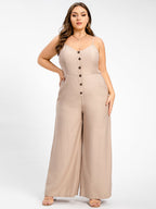 VIP Plus V-Neck Button Pocket Cami Jumpsuit
