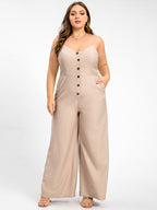 VIP Plus V-Neck Button Pocket Cami Jumpsuit