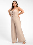 VIP Plus V-Neck Button Pocket Cami Jumpsuit