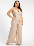 VIP Plus V-Neck Button Pocket Cami Jumpsuit