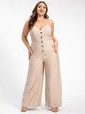 VIP Plus V-Neck Button Pocket Cami Jumpsuit