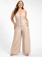 VIP Plus V-Neck Button Pocket Cami Jumpsuit